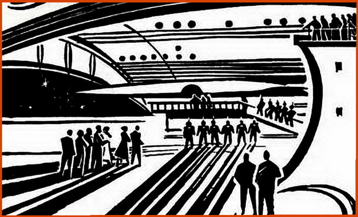 Рисунок Роберта Авотина к роману Ст. Лема "Магелланово облако", журнал "Юный техник".