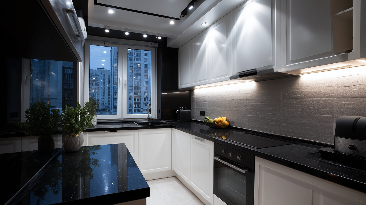 Черный глянец на кухне - это очень на любителя