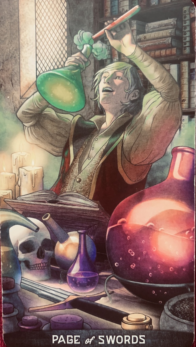 В колоде « Таро Грегори Скотта» Паж Мечей выглядит как юный Парацельс. Масть мечей показывает на умного дерзкого и пытливого человека. Это самая интеллектуальная масть