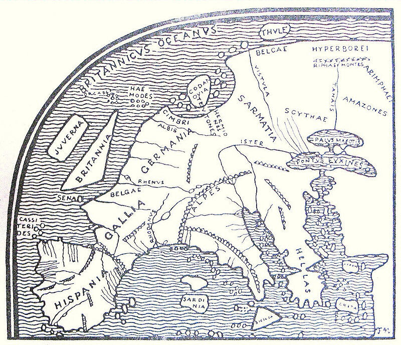 Реконструкция описания Европы Помпонием Мела, выполненная Ф. Нансеном, 1911 г.