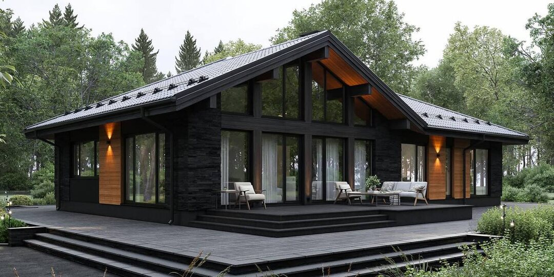 Проект большого одноэтажного дома с четырьмя спальнями