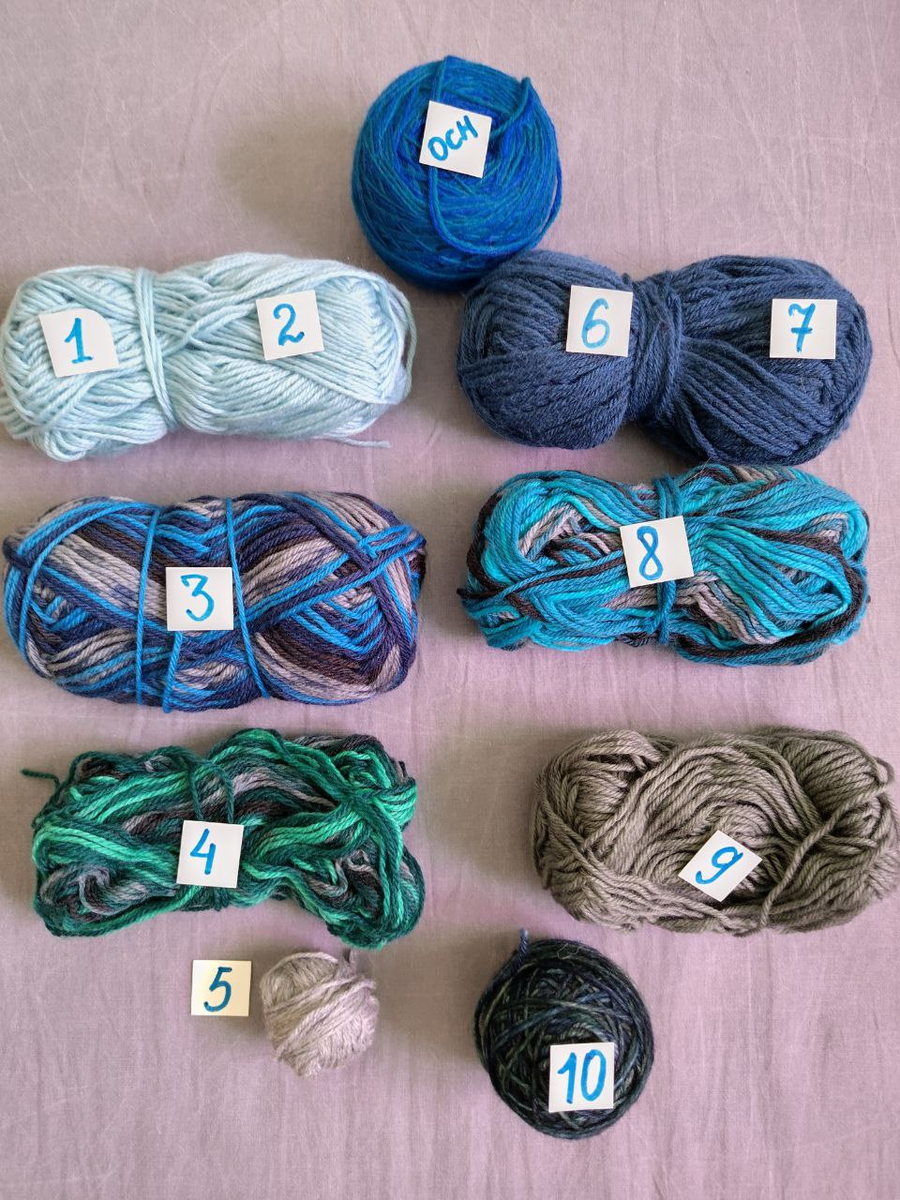 Основной цвет это форза в две нити, а под номером 10 Alize Wooltime только красила я сама (это очень темно-зеленый), остальные цвета Alize Wooltime думаю вполне узнаваемы)))