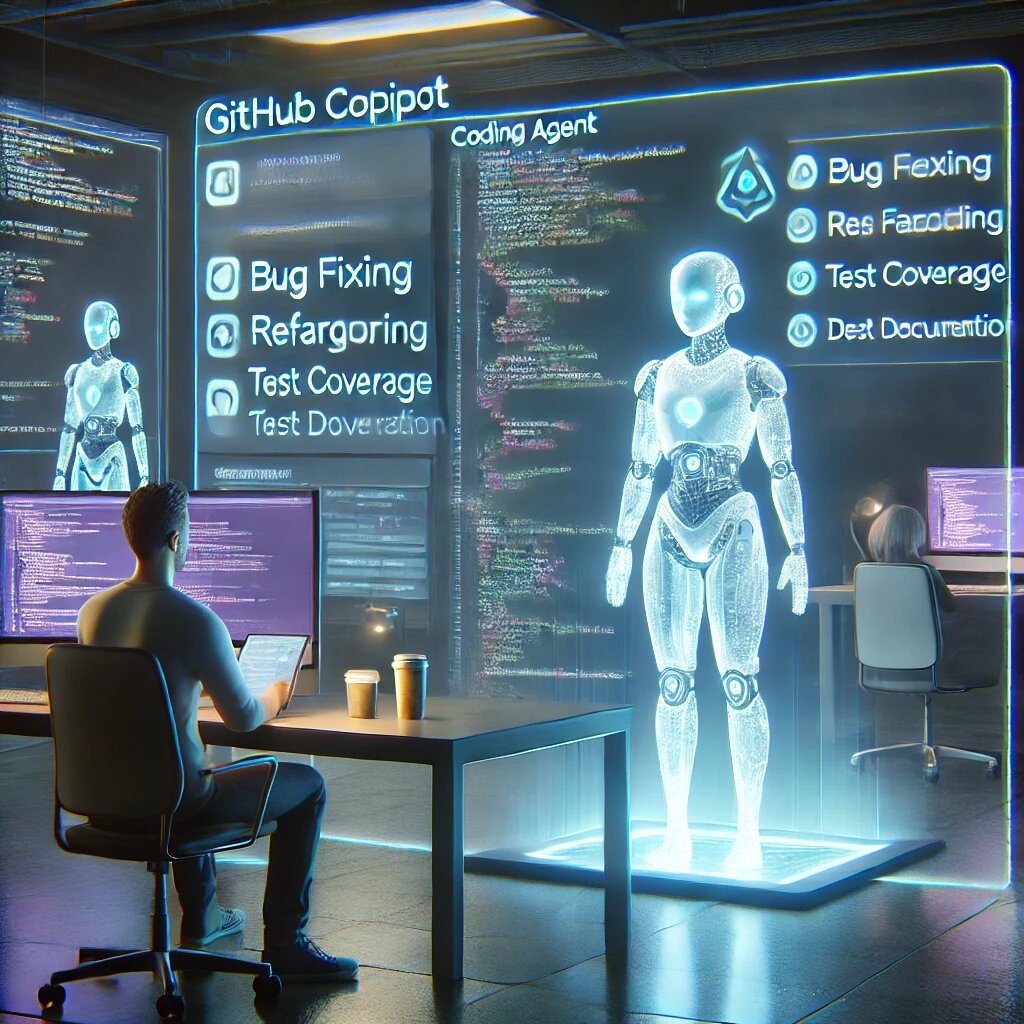 ИИ-ассистенты помогают разработчику в современном высокотехнологичном рабочем пространстве