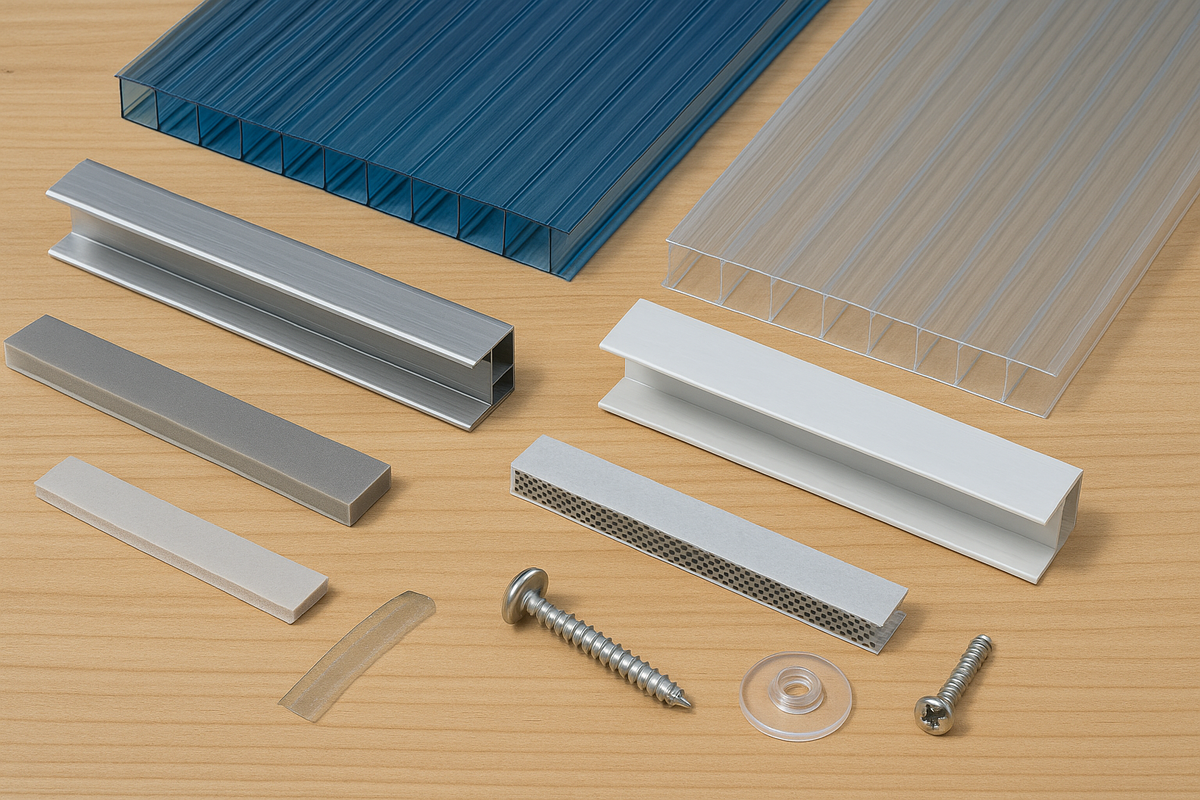 комплектующие для поликарбоната можно заказать в строительном магазине - https://twowin.ru/