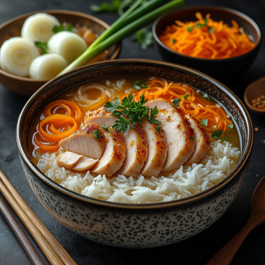 Азиатский куриный суп, подходит для диетического питания.