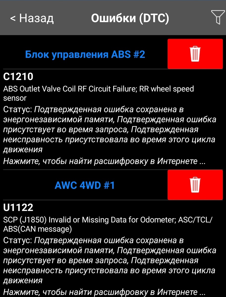 Данные с Car Scanner