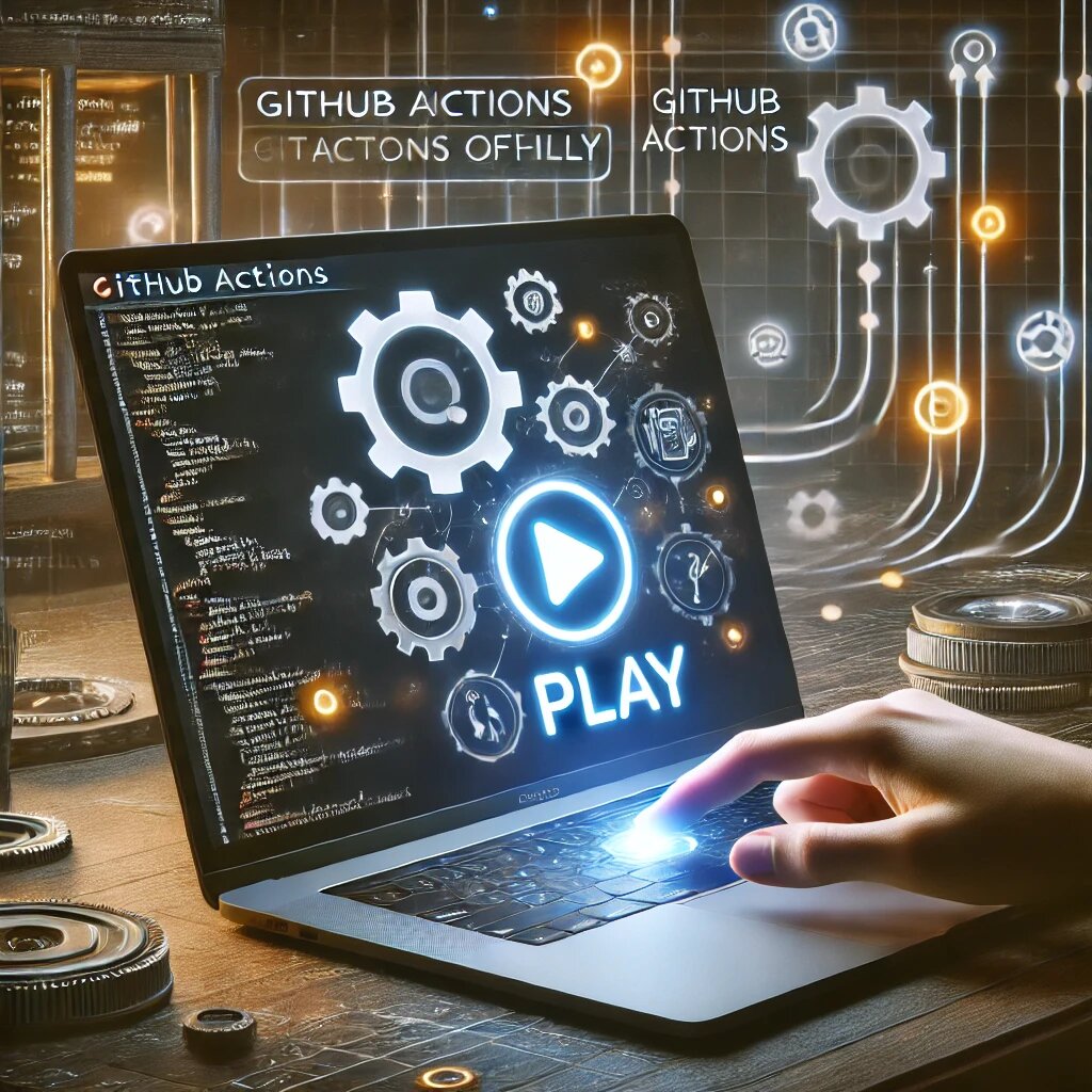 Разработчикский ноутбук с терминалом и визуальными элементами автоматизации — шестерёнками и диаграммами, отражающими идею локального выполнения задач и гибкости в разработке