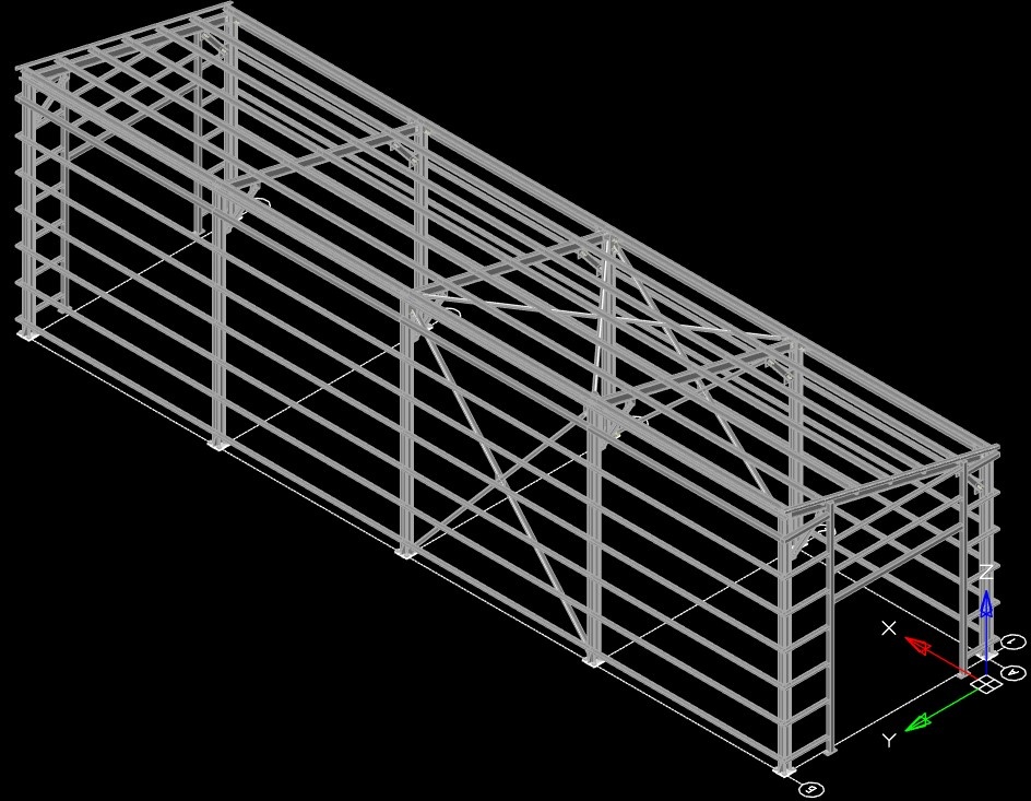 Информационная модель каркаса здания автовыгрузки, выполненная в nanoCAD BIM Конструкции