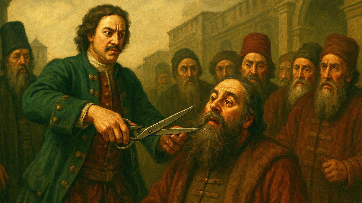 Пётр I стрижет бороды