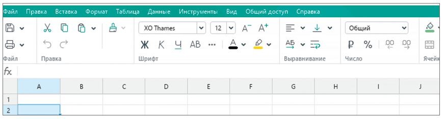Рис. 1. Интерфейс программы МойОфис Таблица