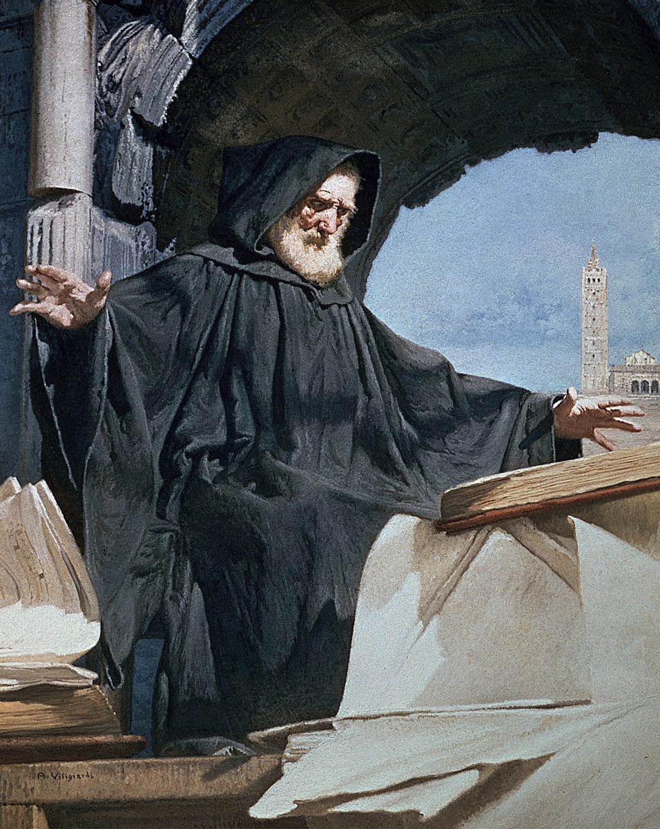 Эта фреска 19-го века в Музыкальной академии Киджи в Тоскане изображает знаменитого итальянского монаха и теоретика музыки в качестве вдохновляющего учителя.