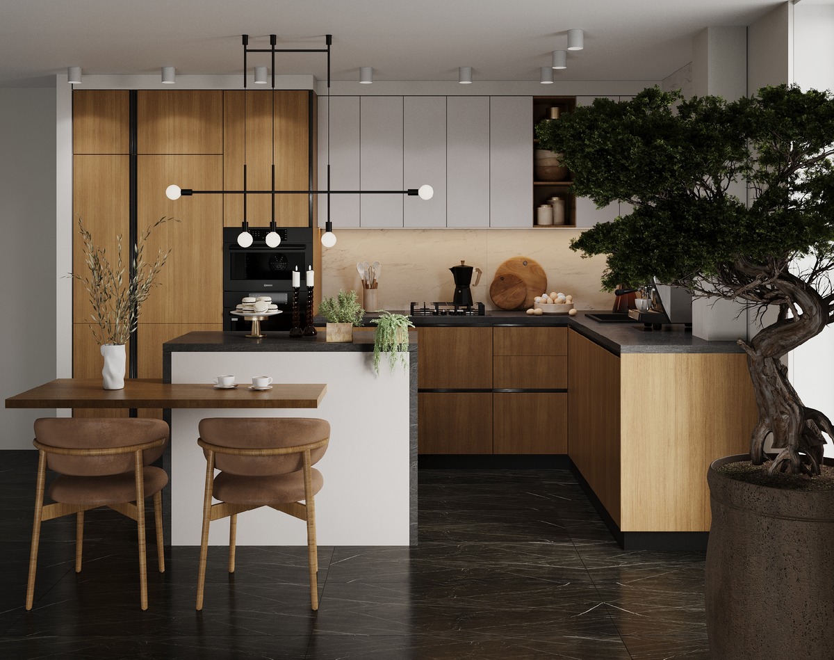 3D-визуализация реализованного проекта "ШефКухни" в эко-стиле