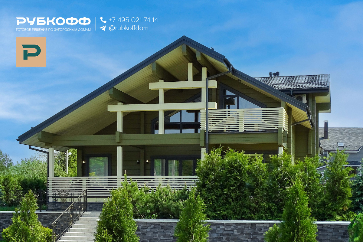 Дом из клееного бруса по проекту П291 с интегрированным балконом под свес террасы