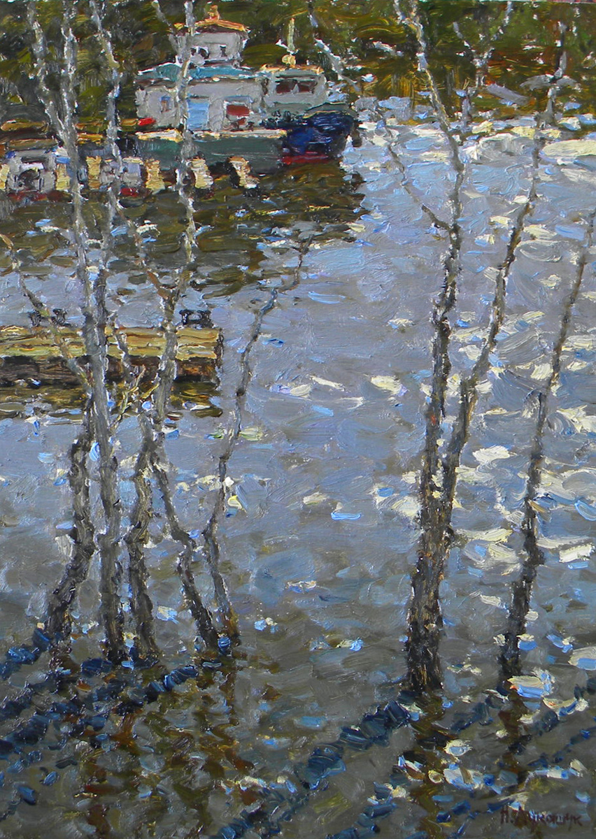 Николай Лукашук "Разлив на Татьянке" 2023 картон, масло 100х70