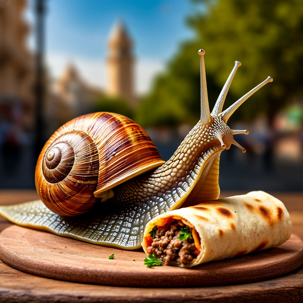 Ест шаурму (настоящим не рекомендую её довать) 