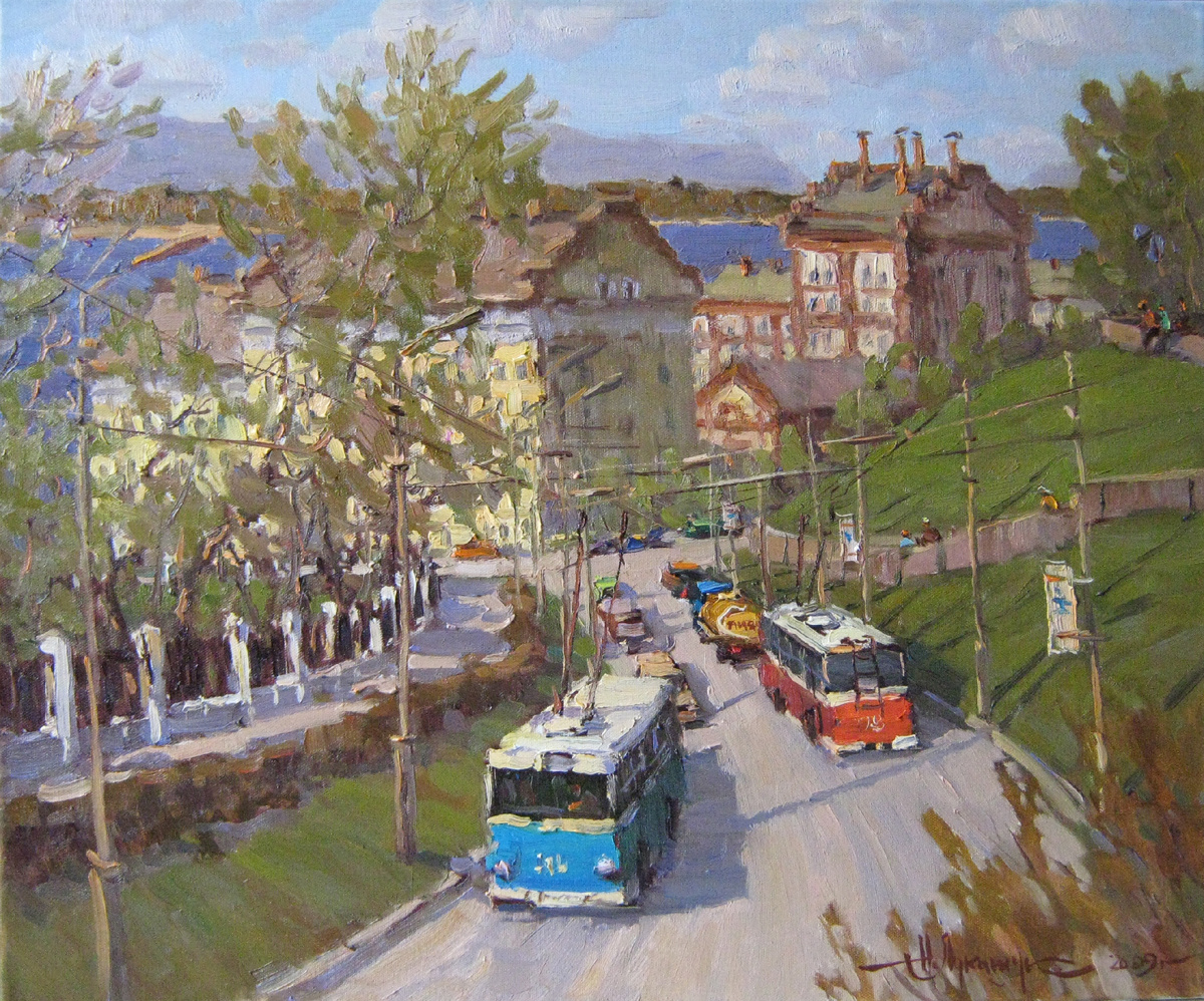 Николай Лукашук "Спуск к пивзаводу" 2009 картон, масло 50х60