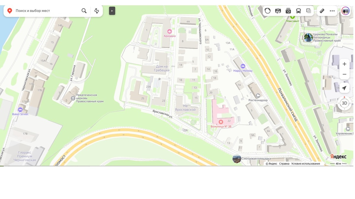 Наш маршрут на сегодня: идем по Ярославской, сворачиваем на Спортивную, заглядываем в Казбекский переулок, потом по парку проберемся к самому  "мысу" гребешка, полюбуемся прекрасными видами на Стрелку, Ярмарку и Благовещенский монастырь, посетим Черниговскую улицу и по Гребешковскому откосу вернемся к началу наей прогулки