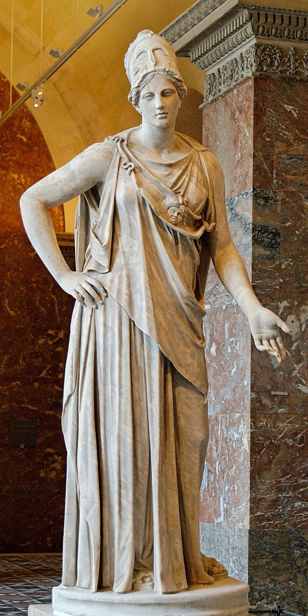 Статуя Афины в Лувре (взято отсюда: https://ru.wikipedia.org/wiki/Афина#/media/Файл:Mattei_Athena_Louvre_Ma530_n2.jpg).