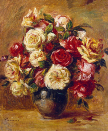 Пьер Огюст Ренуар (Pierre-Auguste Renoir) (1841-1919) «Букет роз», 1909-1913 годы. Государственный Эрмитаж. Фото картины взято из открытого источника 
