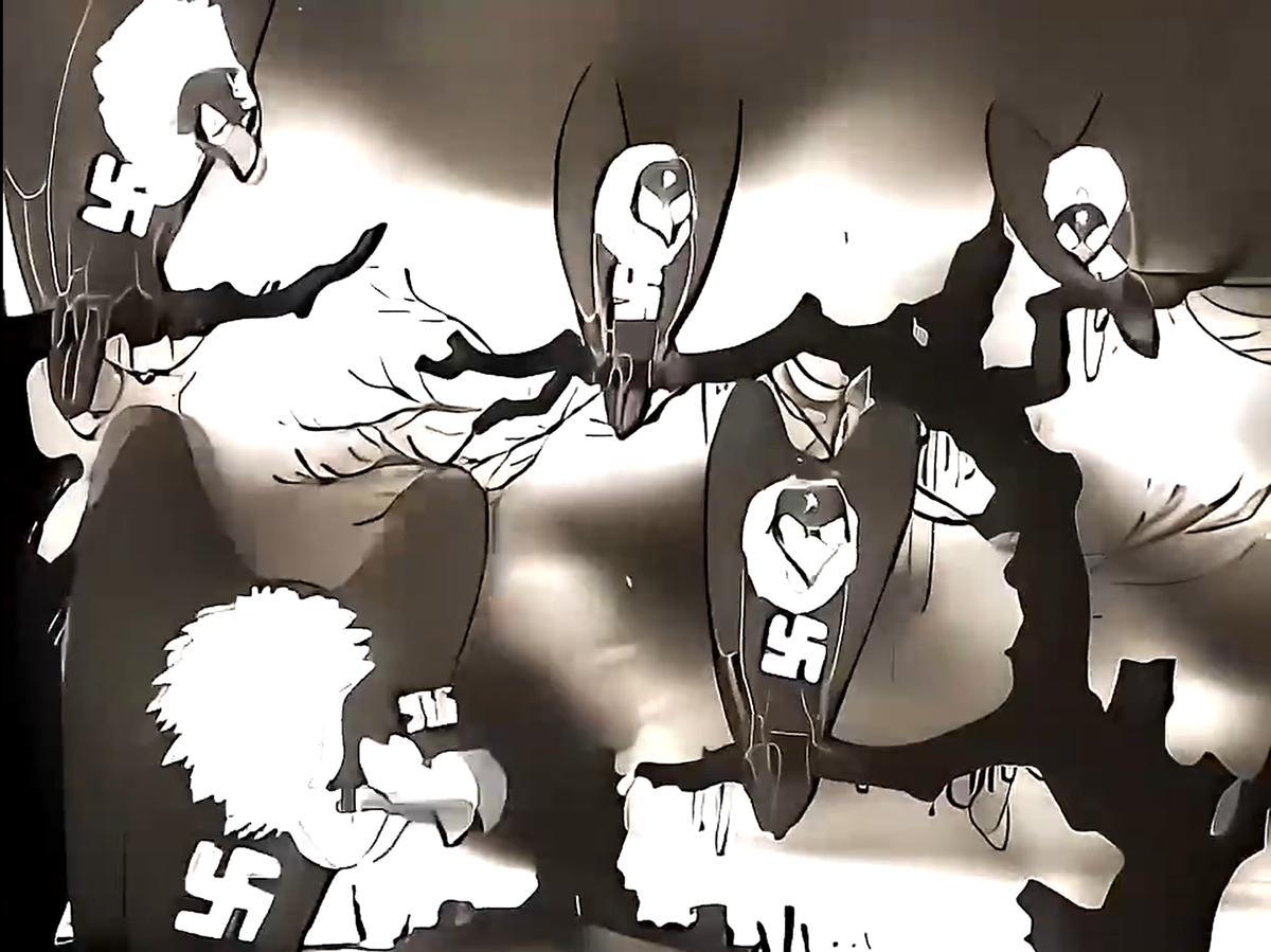 Кадр из мультфильма-плаката «Стервятники». (1941 год)