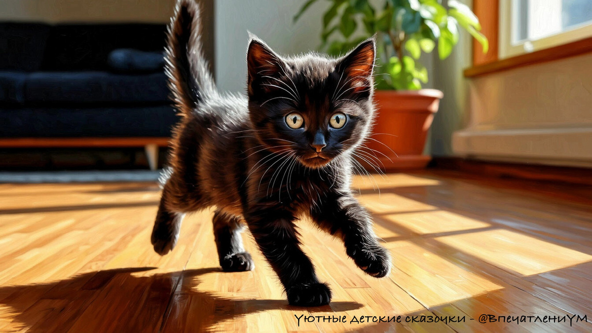 Котёнок Лапка бегает по дому