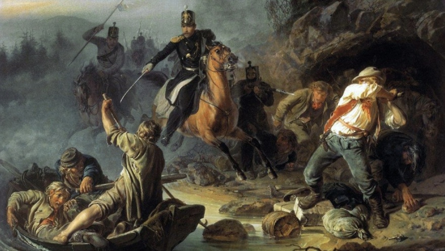 «Стычка с финляндскими контрабандистами», работа Василия Худякова.