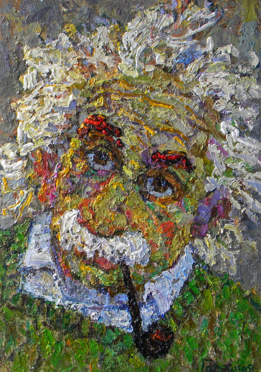 Полина Горецкая "Эйнштейн" 2024 картон, масло 100х70