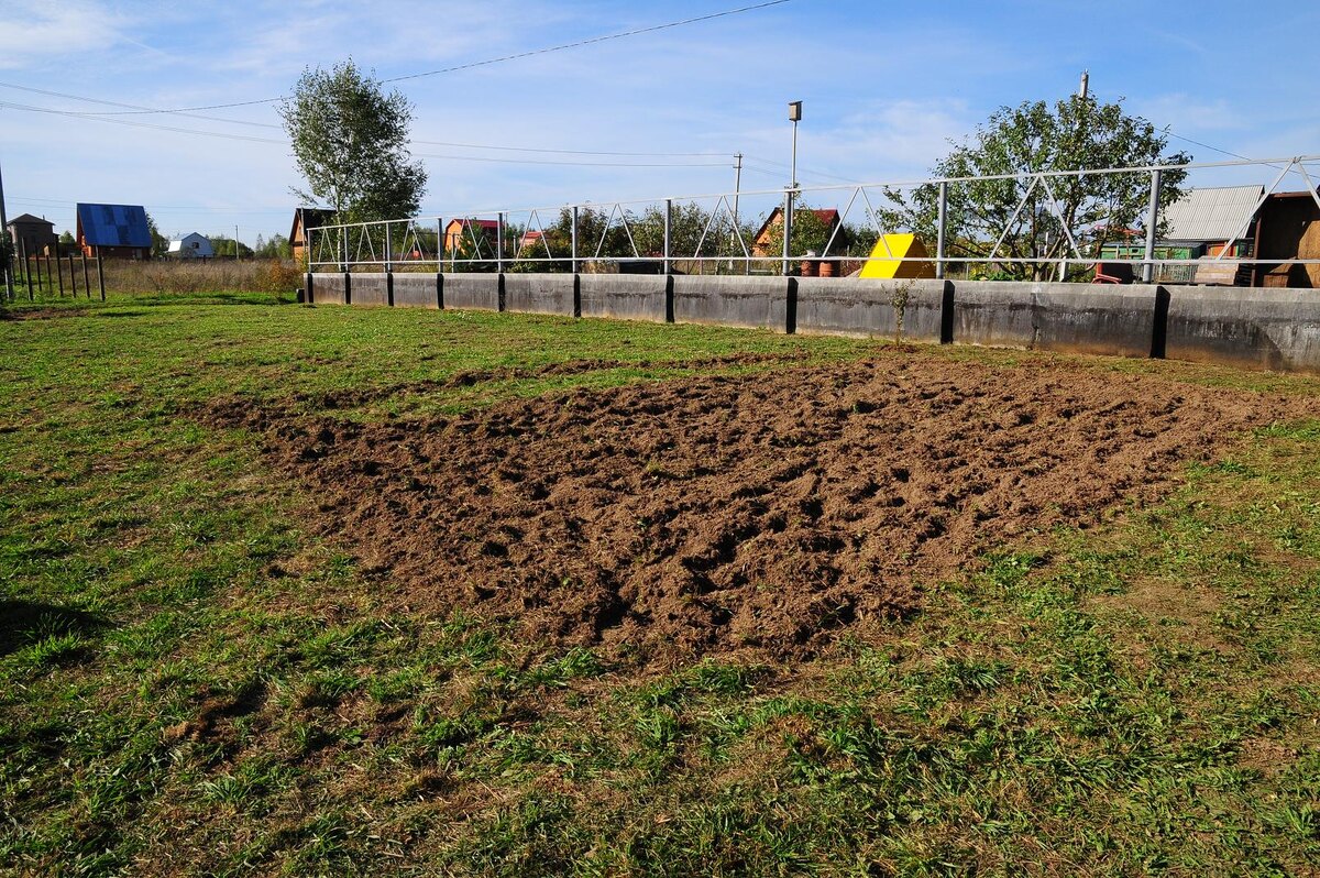 Площадка под газон перекопанная культиватором.