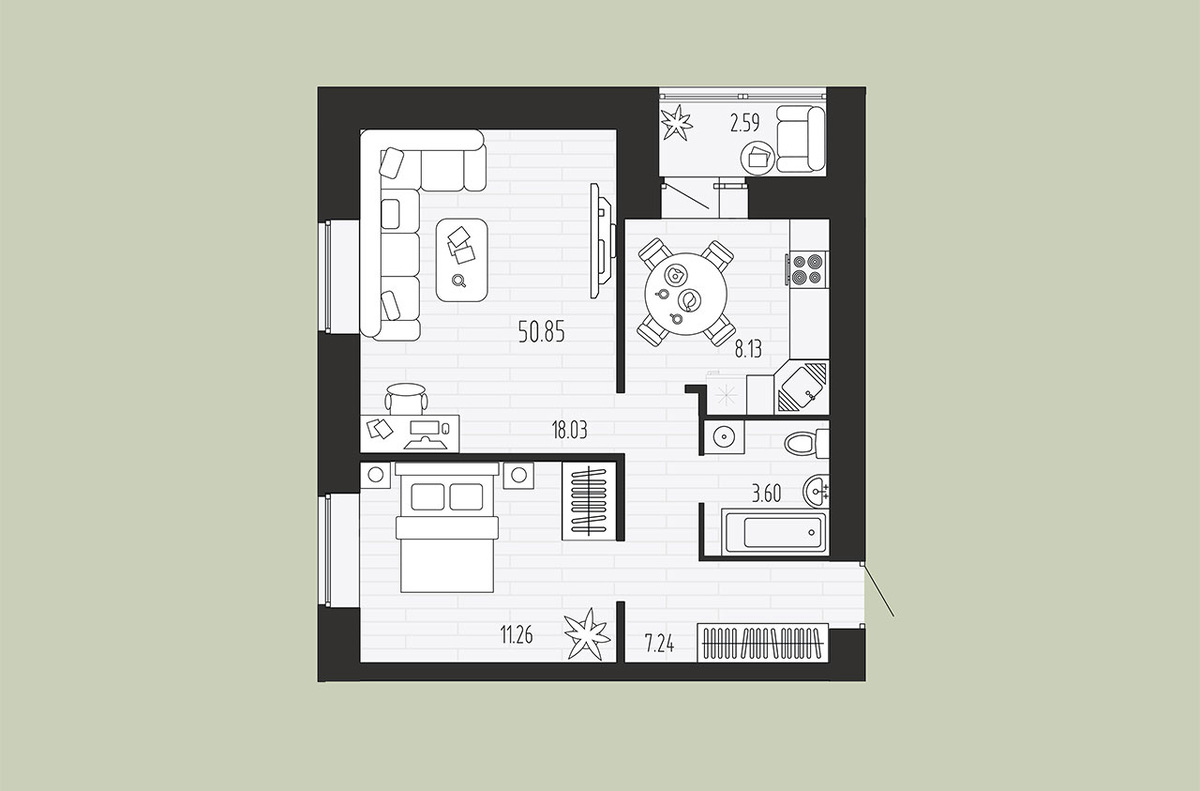 ЖК "Семейный", стр.14.2, 2-комнатная квартира.