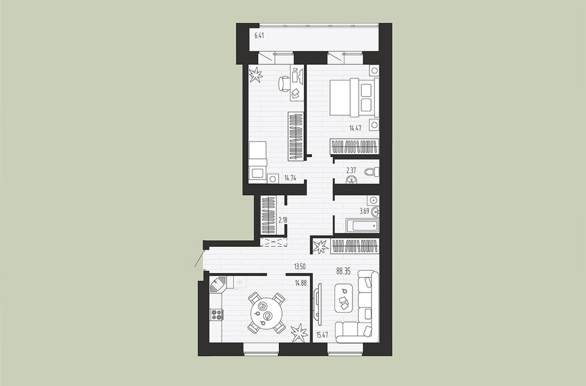 ЖК "Семейный", стр.14.2, 2-комнатная квартира.