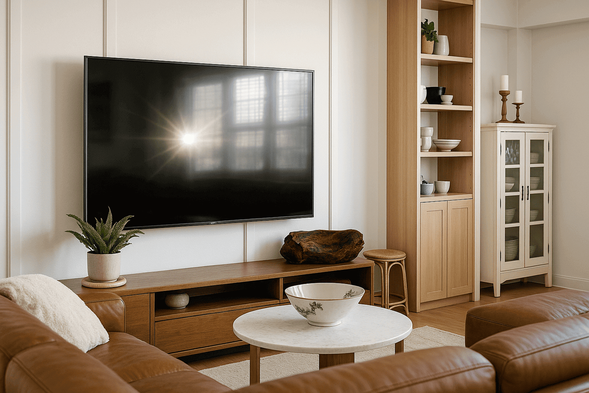    Размещение телевизора напротив окна — неудачный вариант.