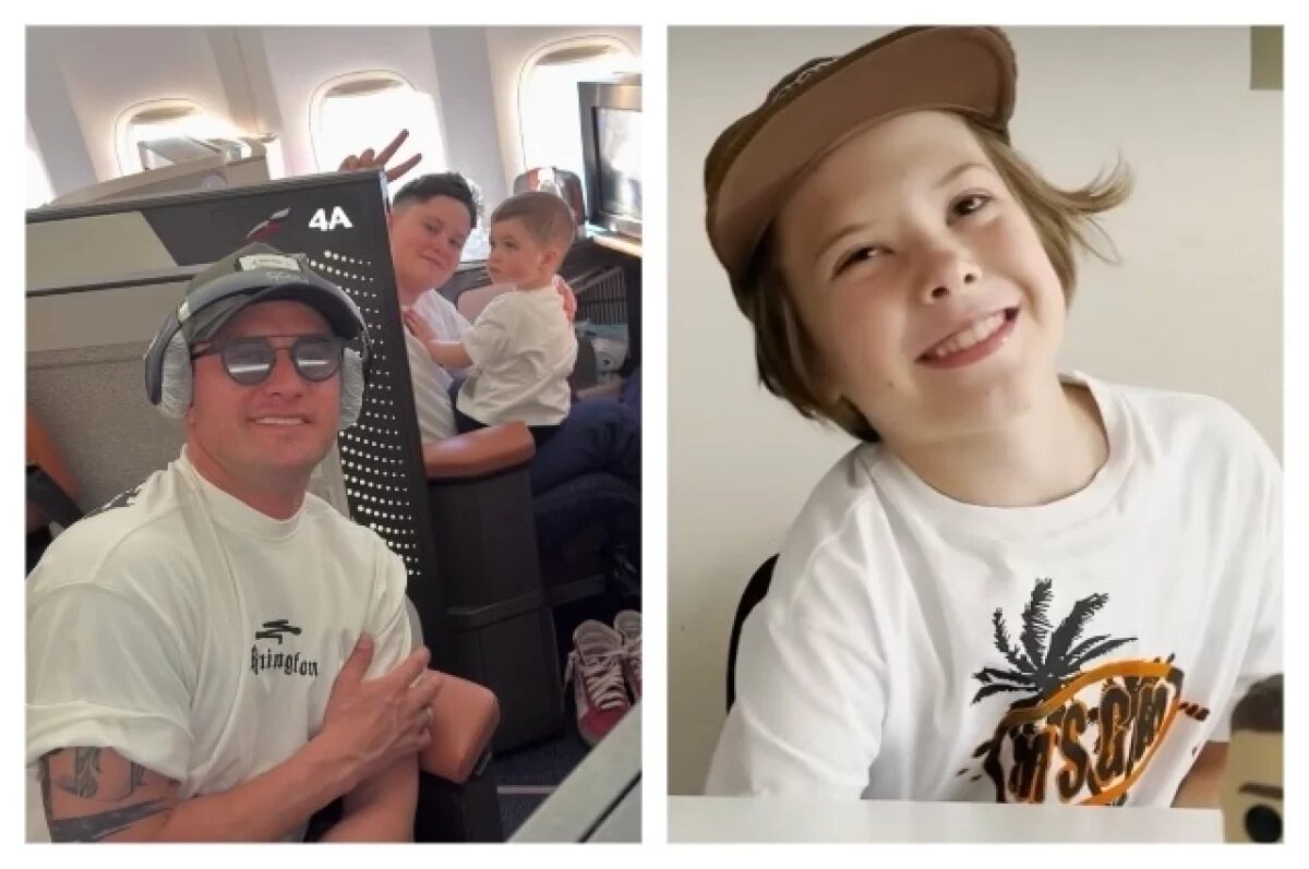    Павел Прилучный с двухлетним сыном Микаэлем и 12-летним Тимофеем (слева), Платон Шепелев (справа).