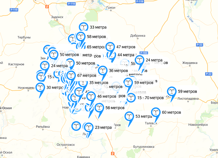 Карта глубин залегания грунтовых вод в Воронеже