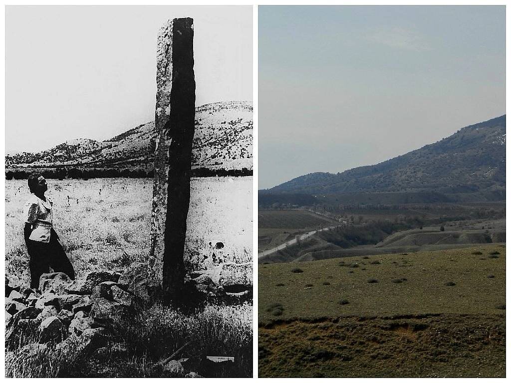 Фото менгира — вертикального камня культового значения, расположенного вблизи Меганома, не сохранился до наших дней.