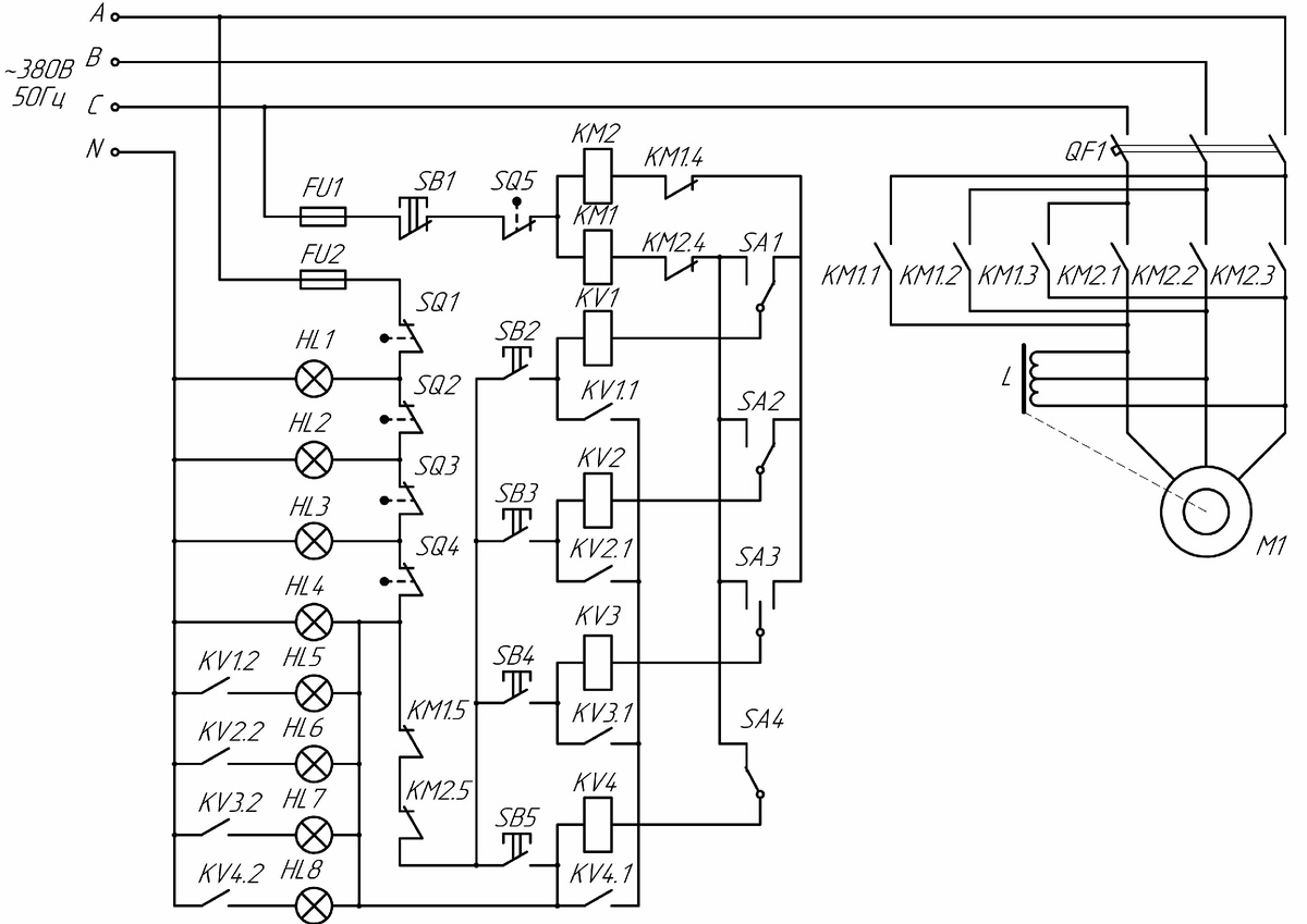 Привод грузового лифта с асинхронным двигателем схема электрическая принципиальная