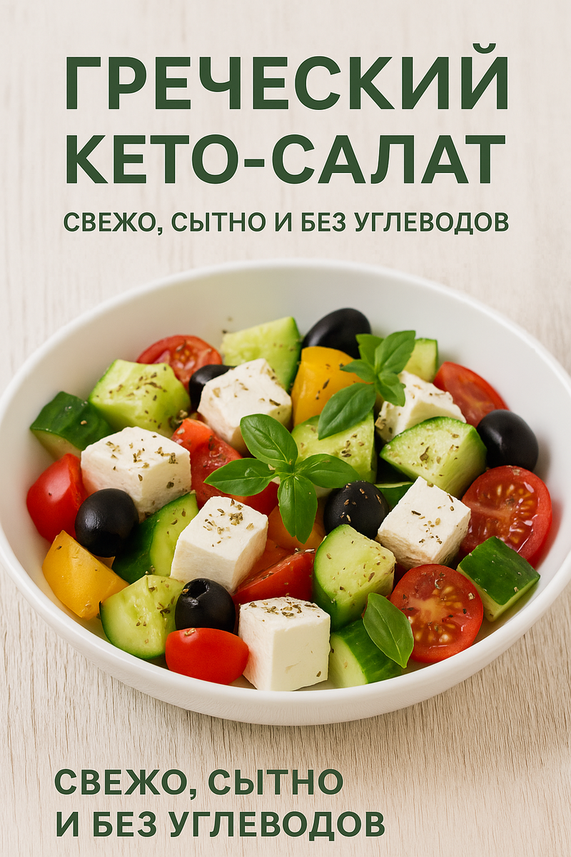 Кето-греческий салат — классика без компромиссов! Когда хочется чего-то свежего, сытного и абсолютно кето-дружественного — этот салат приходит на выручку.