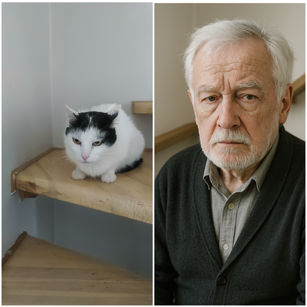 Белый котодедушка и  просто дедушка