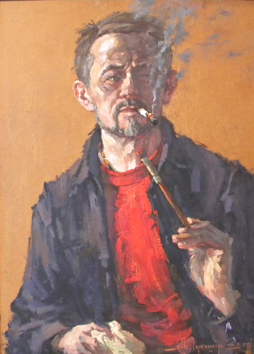 Николай Лукашук "Автопортрет с папиросой" 2009 картон, масло 85х75