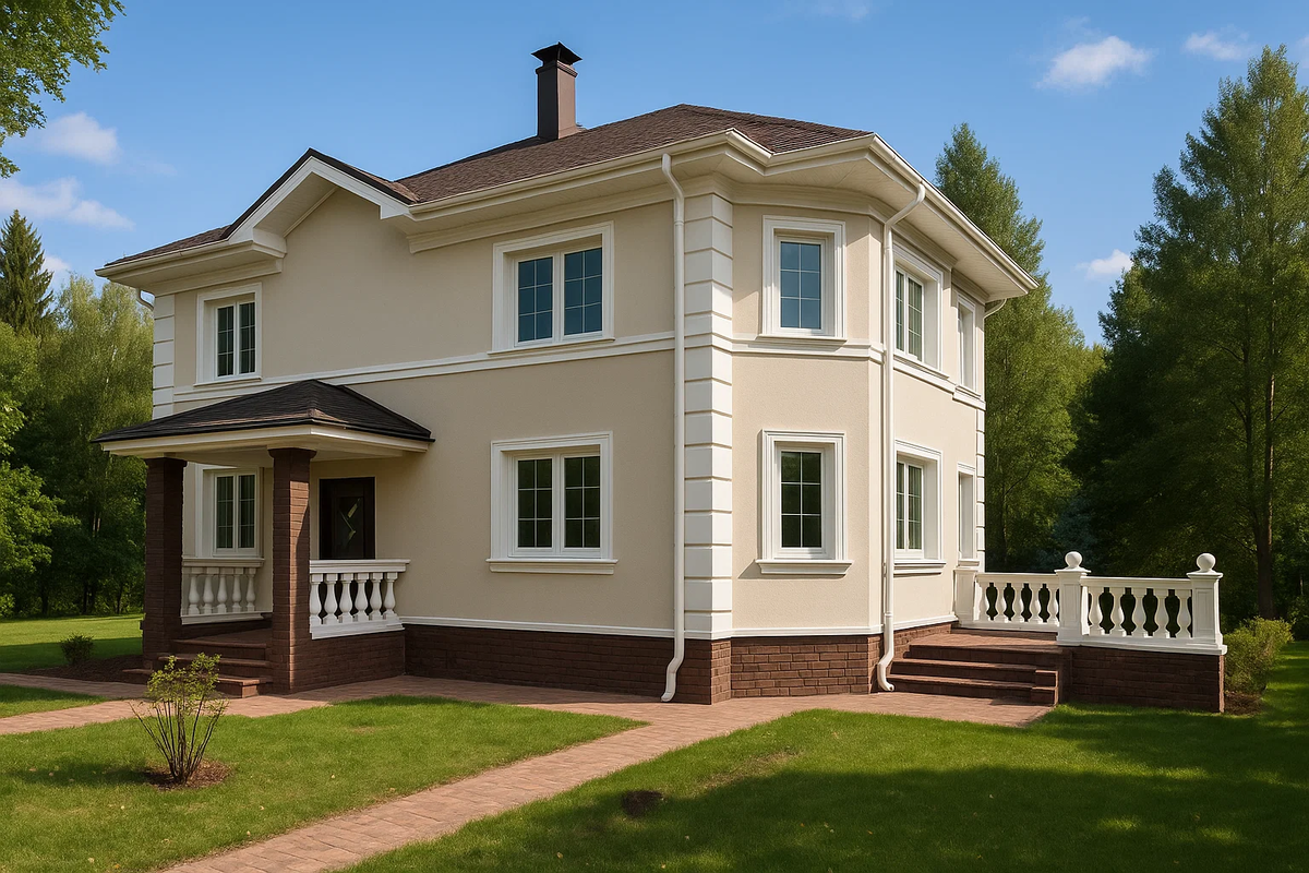 Вариант облицовки дома штукатуркой