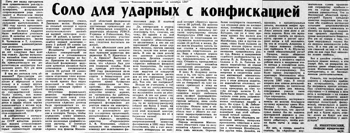 Газета "Комсомольская правда" 10 октября 1987.