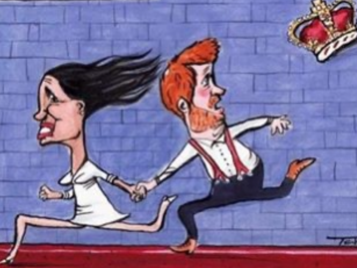 Фото с сайта: harrymarkle.worldpress.com   Карикатура на тему изгнания Сассексов из дворца