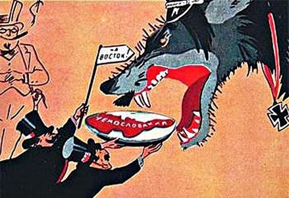 Британцы скармливают Нитлеру Чехословакю, карикатура, 1939 год