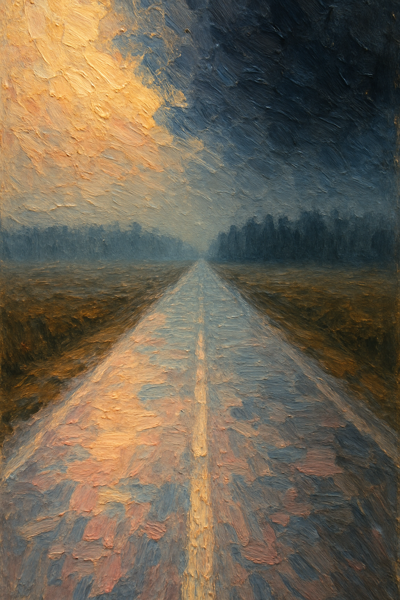 Рассвет на мокрой трассе