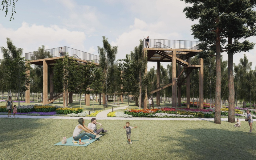 Посетители Березовой рощи смогут рассмотреть новый парк с новых обзорных площадок. Фото: Архитектурное бюро «Шевкунов и партнеры»📷
