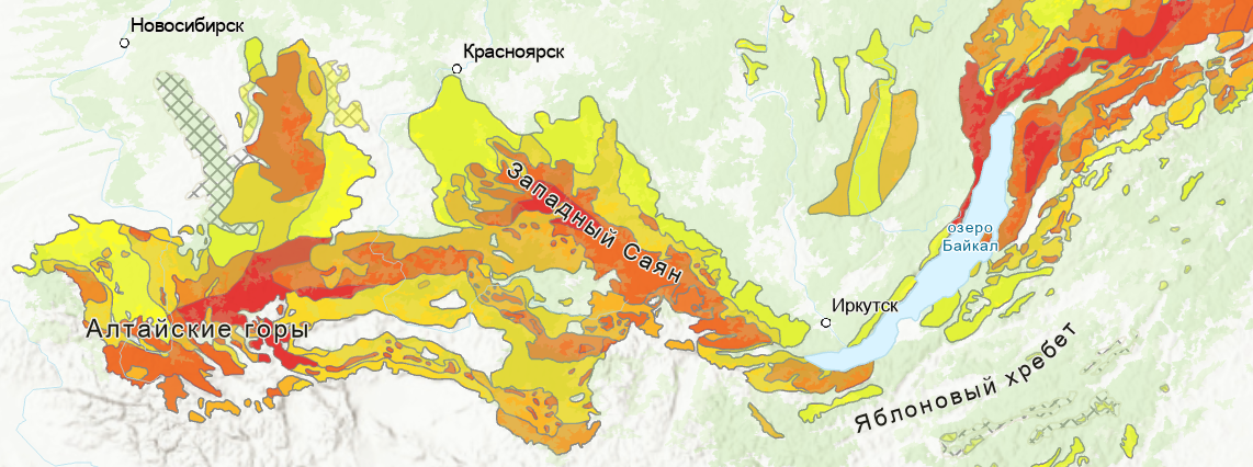 Фрагмент оцифрованной карты Карты лавиноопасных районов СССР 