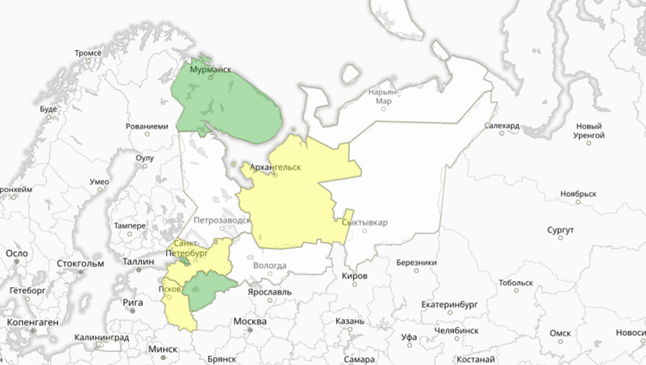    Прогностическая карта предупреждений для СЗФО Автор фото: meteoinfo.ru