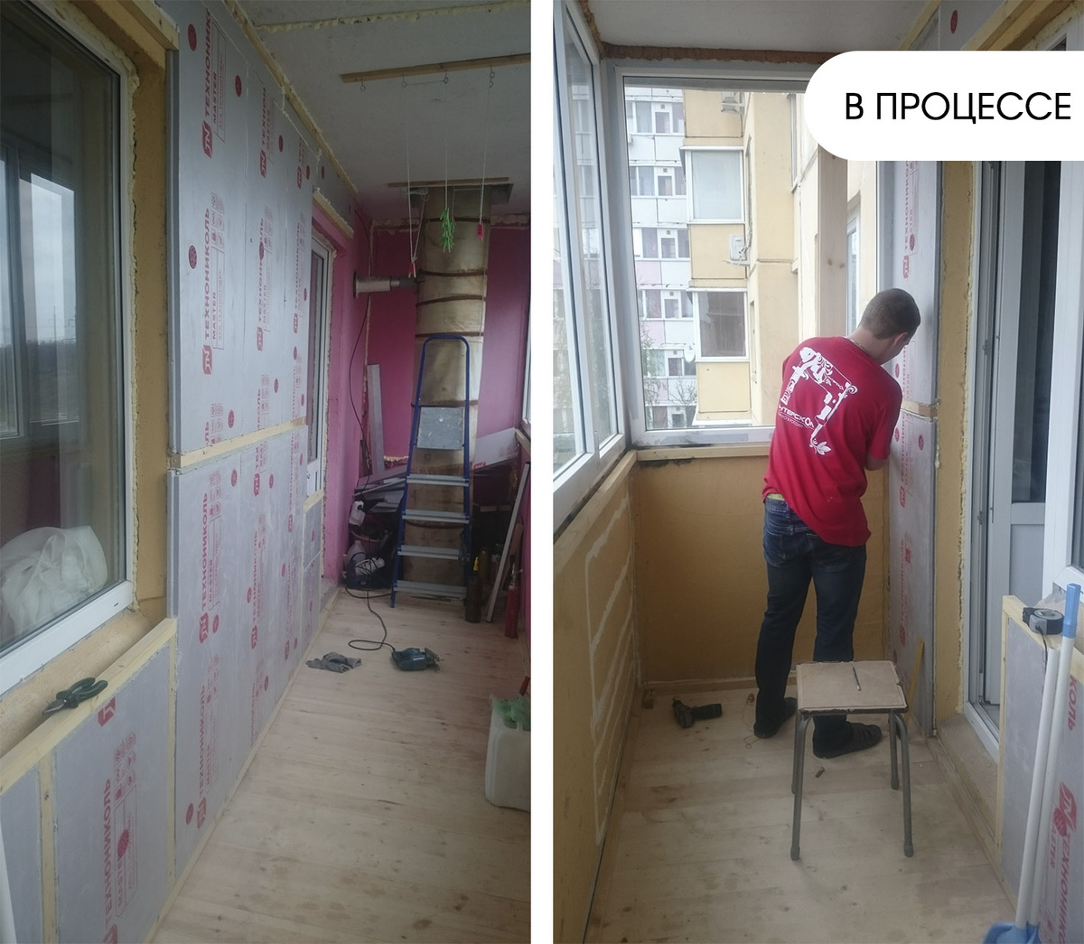 Утеплили стены и пол 