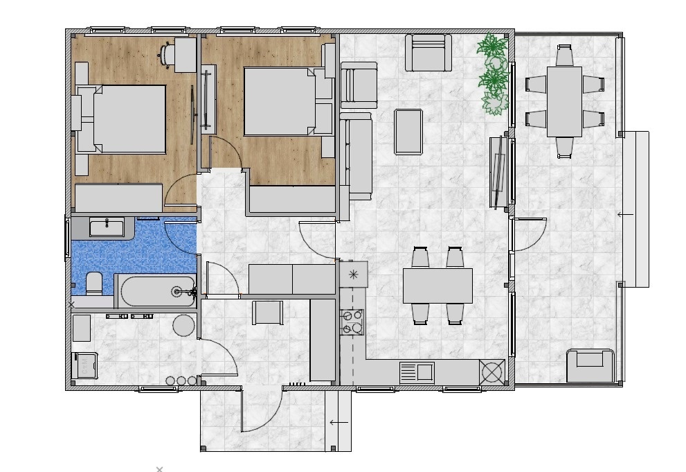 Вариант планировки самого маленького дома (103 м2)