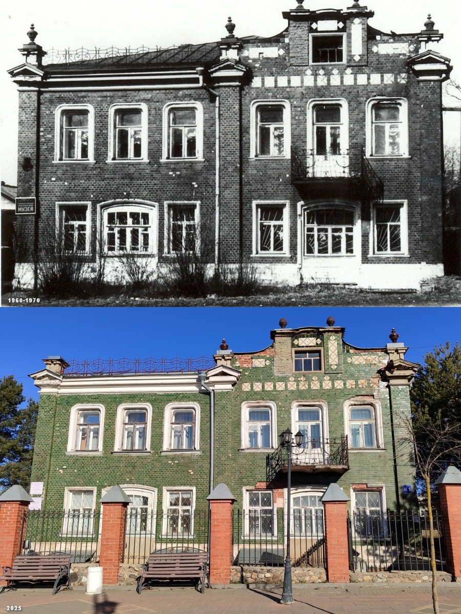 Здание городского музея (бывший дом купца первой гильдии Дмитрия Ивановича Волкова). Историческая часть картинки с сайта: pastvu.com