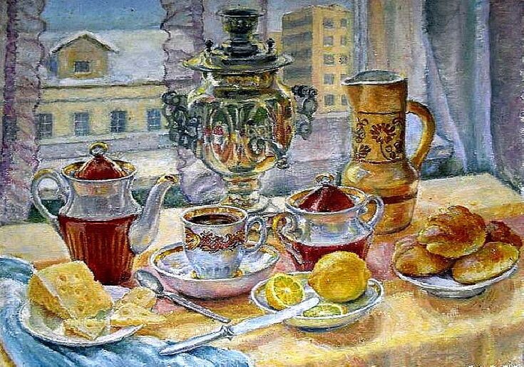 А. Зотов, "Натюрморт с самоваром"